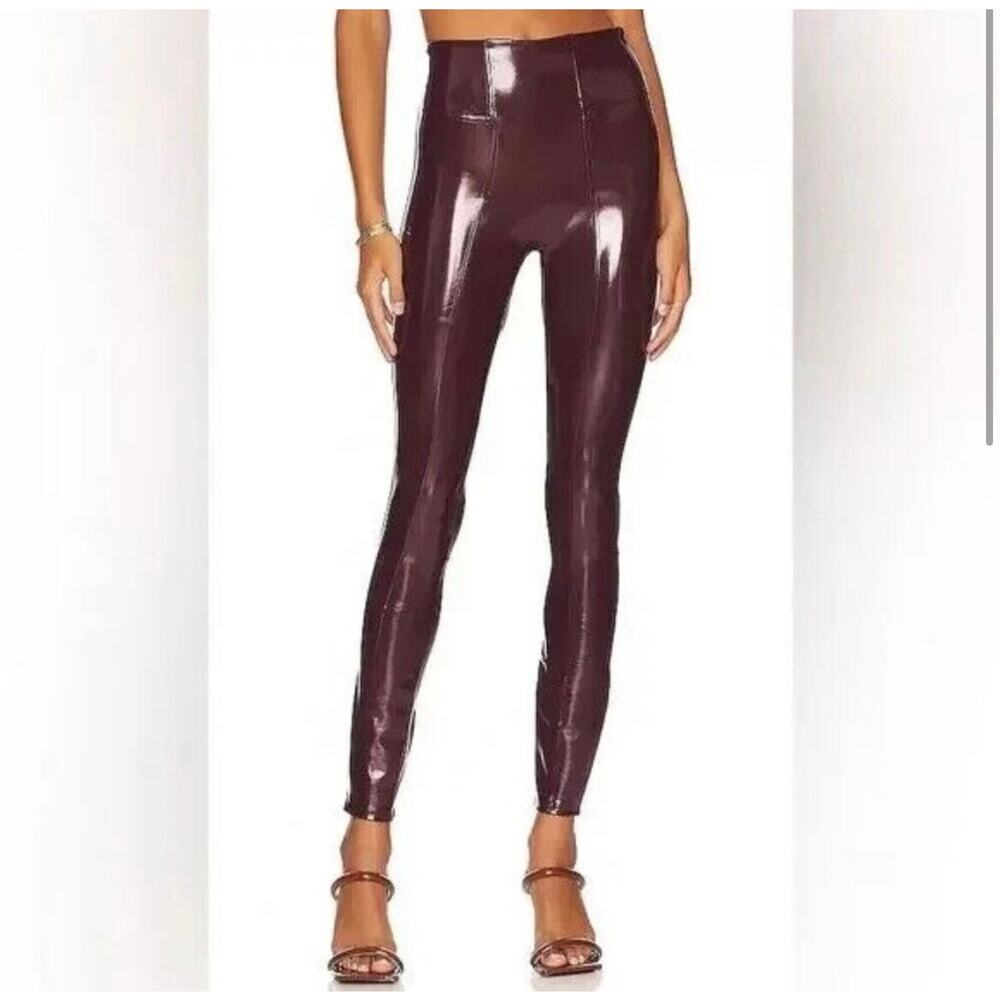 SPANX High-Waist Patent Leggings in Burgundy
